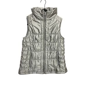 New York & CO Metallic Silver Puffer Vest Jacket Women’s Size Medium Fall Winter